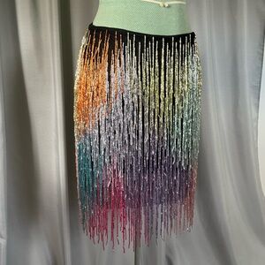 EUC Nasty Gal Multicolor Fringe Beaded Strappy Mini Skirt